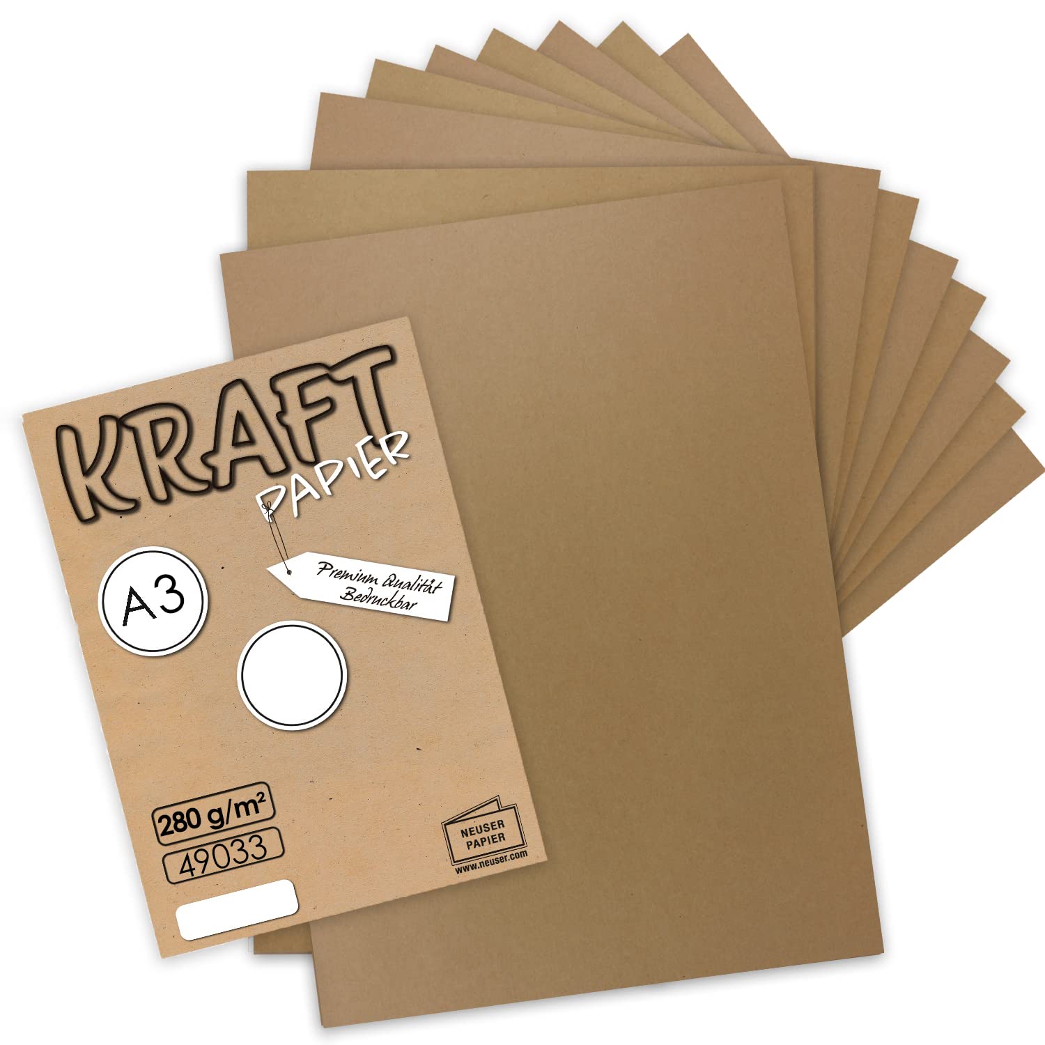 100x Vintage Kraftpapier DIN A3 280gr natur-braunes Recycling-Papier, ökologisch Bastel-Karton Einzel-Karte - nachhaltige Großbogen - UmWelt by GUSTAV NEUSER
