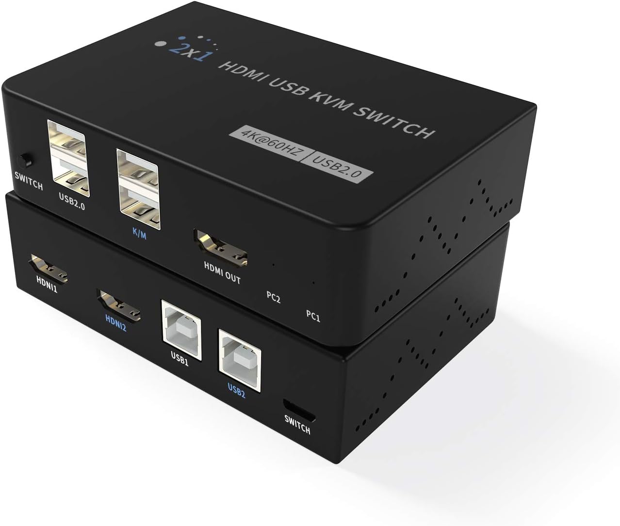 KVM Switch HDMI 2 Port,4K@60Hz Two Computers Sharing One Keyboard Mouse Monitor Switch,4 USB 2.0 Hub Kvm Swicher,Compatible with Windows,Mac os,Linux etc