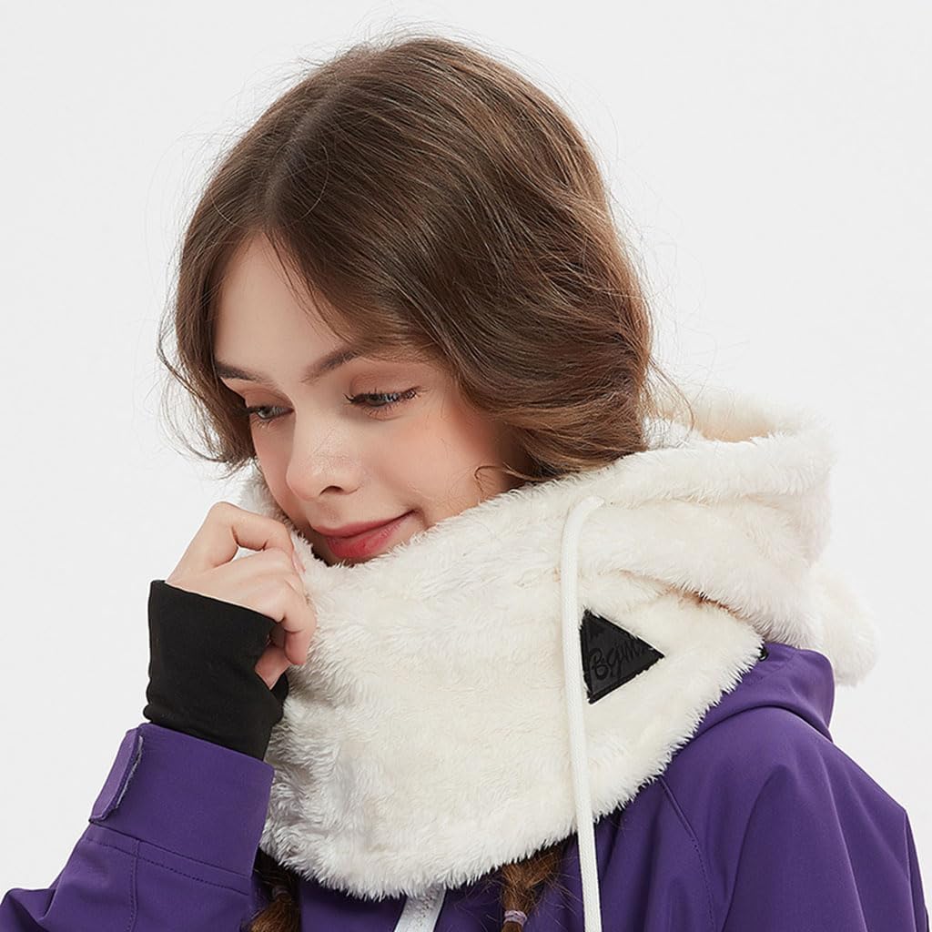 Winter Skiing Warm Helmet Covers for Adults and Kids, Cute Bear Ears Plush Windproof Outdoor Sports Face Cover