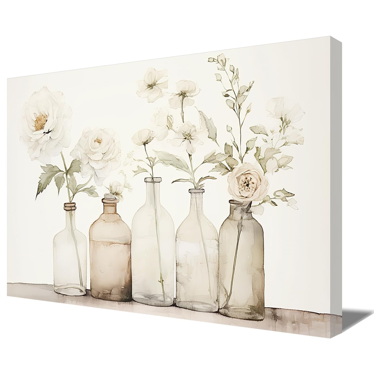 LMYSXAOZ White Rose Flowers Canvas Wall Art Vintage Floral Vase Botanical Prints Rustic Farmhouse Flower Painting for Kitchen Home Decor (Flower-C,24.00" x 36.00")