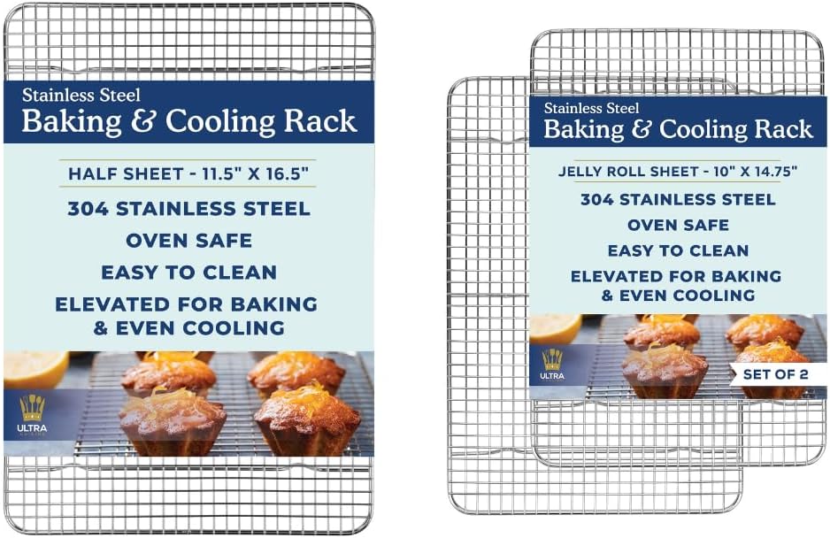 Ultra Cuisine Heavy Duty 100% Stainless Steel Cooling Rack for Cooking and Baking - Baking Rack & Wire Cooling Rack - Fits Half Sheet and Jelly Roll Sheet Pans - 11.5''x16.5'' and 10''x14.75''