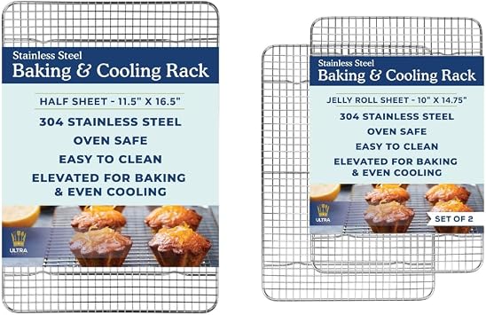 Ultra Cuisine Heavy Duty 100% Stainless Steel Cooling Rack for Cooking and Baking - Baking Rack & Wire Cooling Rack - Fits Half Sheet and Jelly Roll Sheet Pans - 11.5x16.5 and 10x14.75