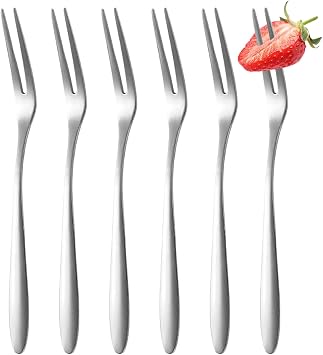 6 Pcs Stainless Steel Fruit Forks, Mini Appetizer Dessert Cocktail Forks