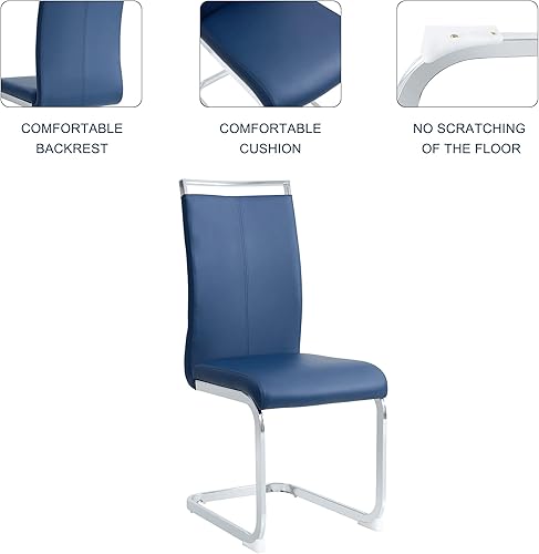 Miniatura 6 de Juego de 6 sillas de comedor modernas, de piel sintética, con respaldo alto, elegantes sillas sin brazos con tubo en forma de C, patas de metal