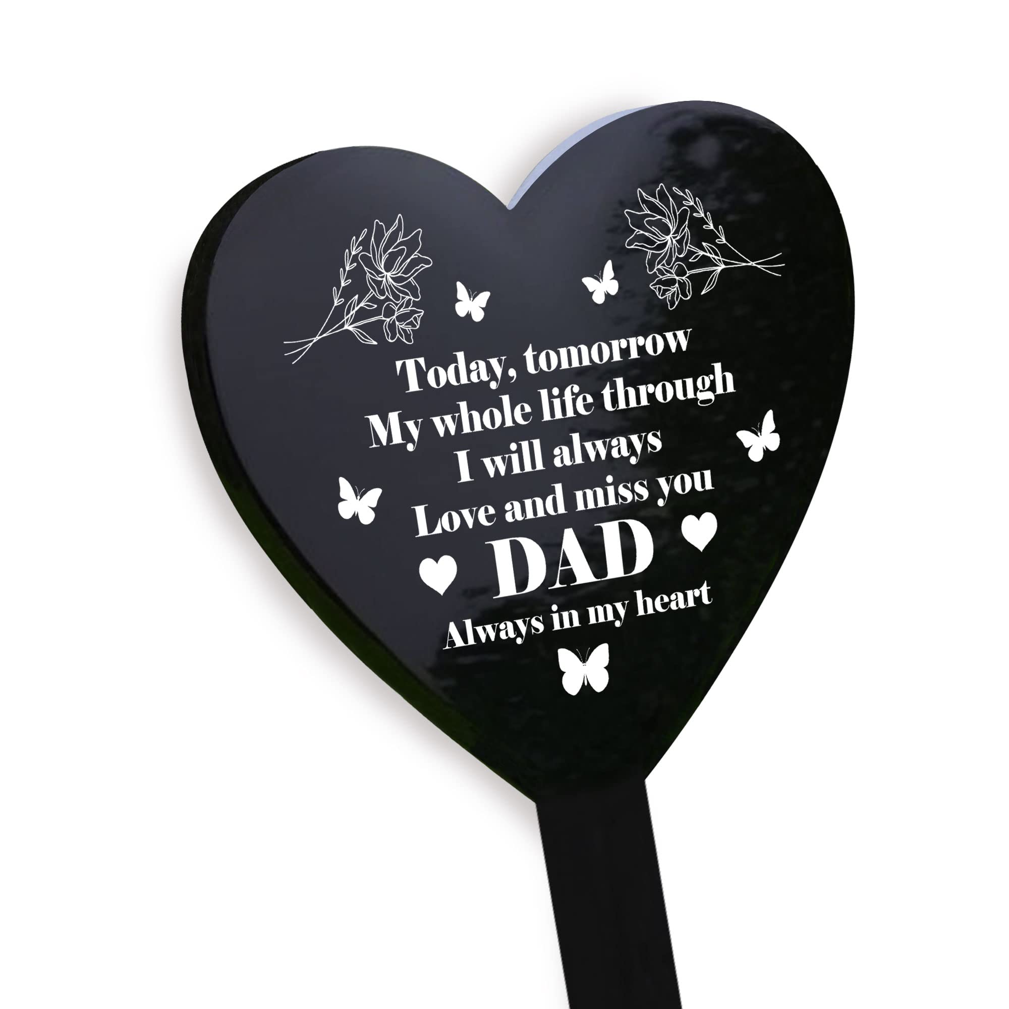 Red Ocean Dad Memorial Graveside Marker Plaque Ornament, Black Arylic Heart Grave Marker | A Remembrance Grave Decoration Plaque For Your Lost Loved Ones