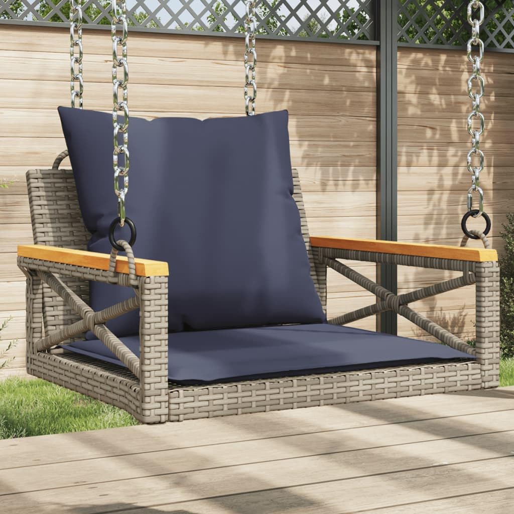 vidaXL Banco Columpio con Cojines ratán sintético Gris 63x62x40 cm