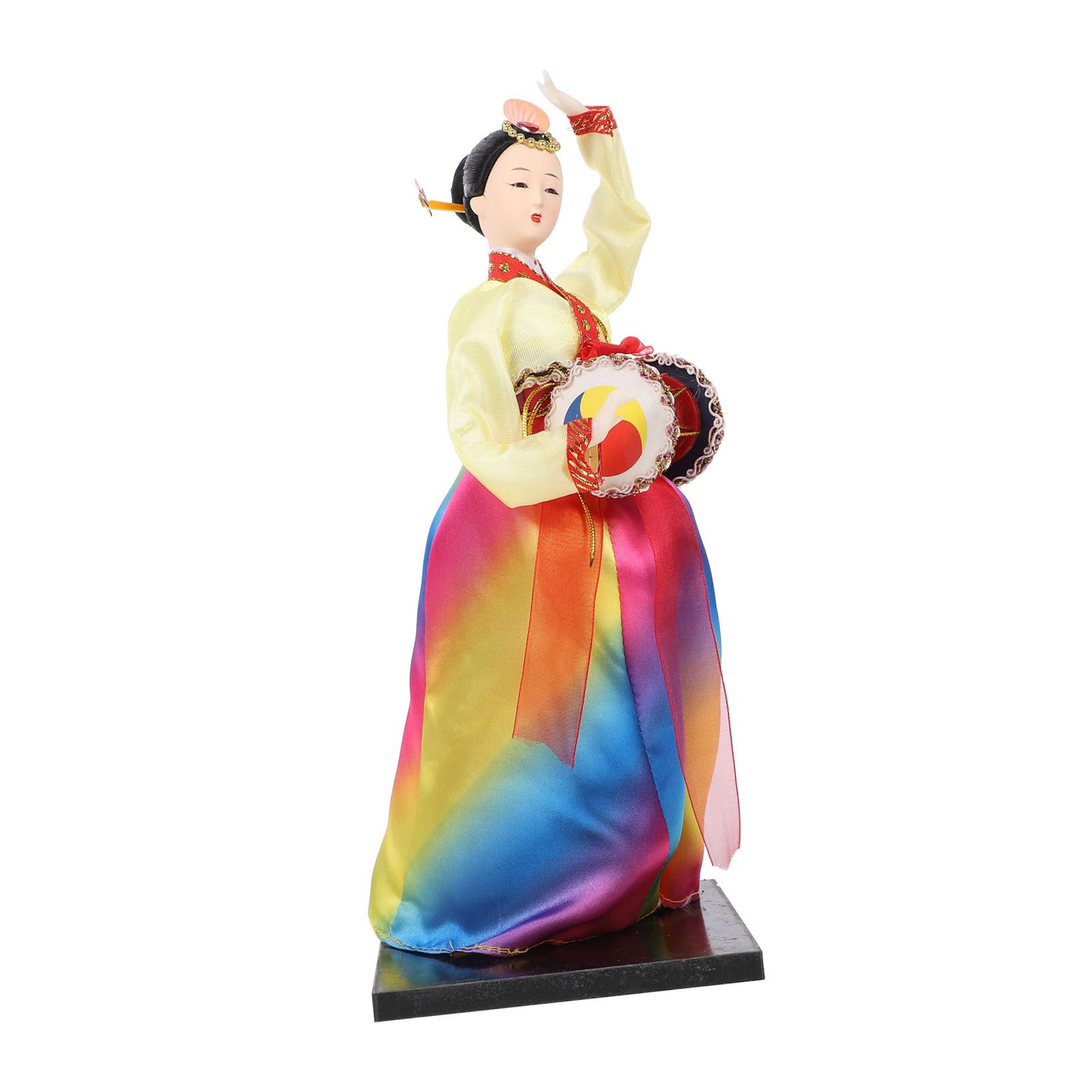 Poupée Hanbok Artisanale Coréenne à Tambour pour Décoration de Bureau et Chambre, Figurine en Résine et Bois Style Créatif Coréen Unique
