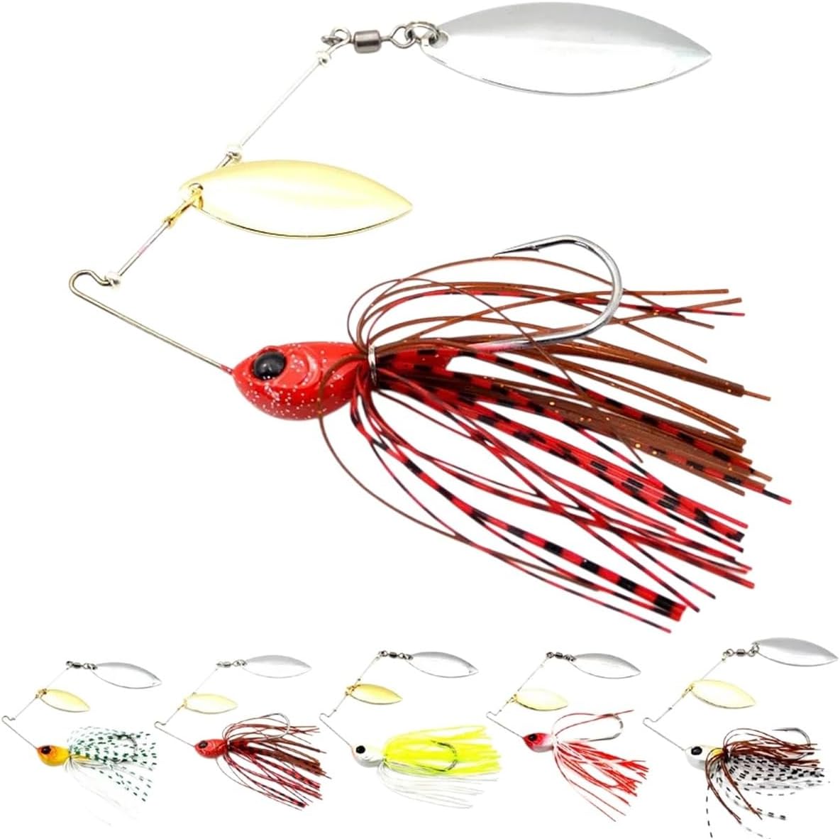 mMix Color-55mm-Fishing Buzzbait Lure 12g 18g Spinner Bait Compound Artificial Lure Metal Head Jigs Rotation Spoons Lot 5 Pieces