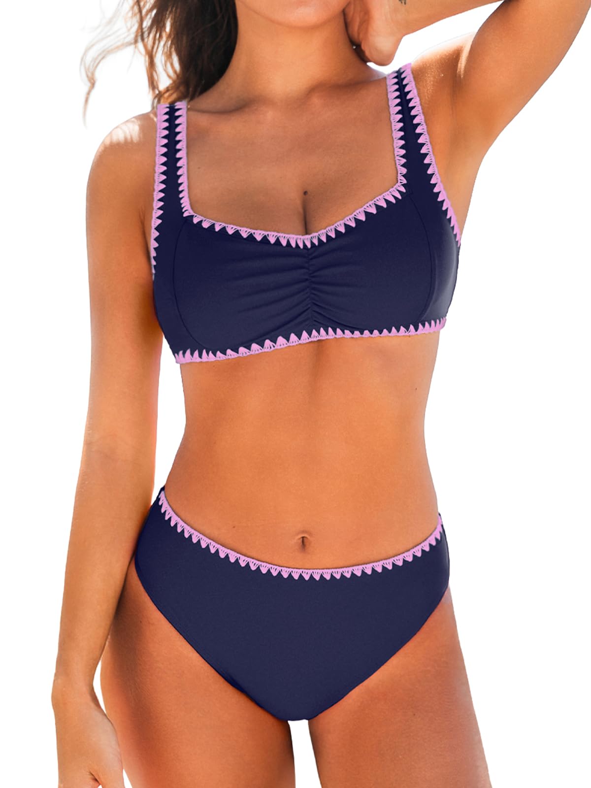 CUPSHE Damen Bikini Set Herzausschnitt Verstellbare Breite Träger Nähte Mittlerer Bund Badeanzug