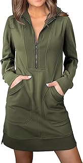 AlvaQ Sweatshirt Dress for Women Fall Winter Casual Long Sleeve Half Zip V Neck
