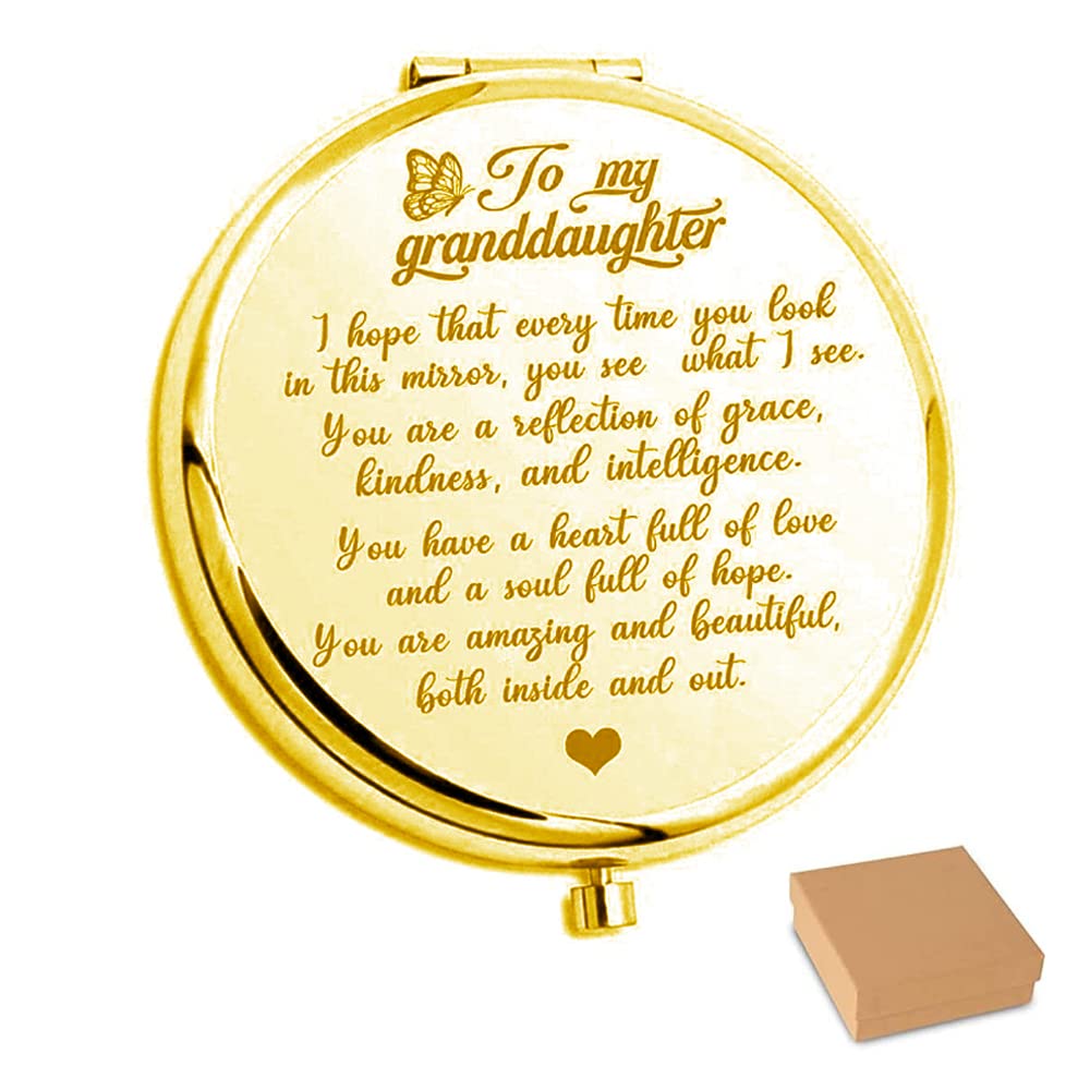 To My Granddaughter, You're Amazing and Beautiful - Pocket Mirror, Folding Encouragement Gift Compact Makeup Mirror, Gold