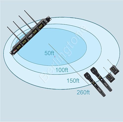 Miniatura 6 de Sistema de micrófono inalámbrico profesional, juego de micrófono inalámbrico UHF de 4 canales con 2 micrófonos de mano, 2 micrófonos de