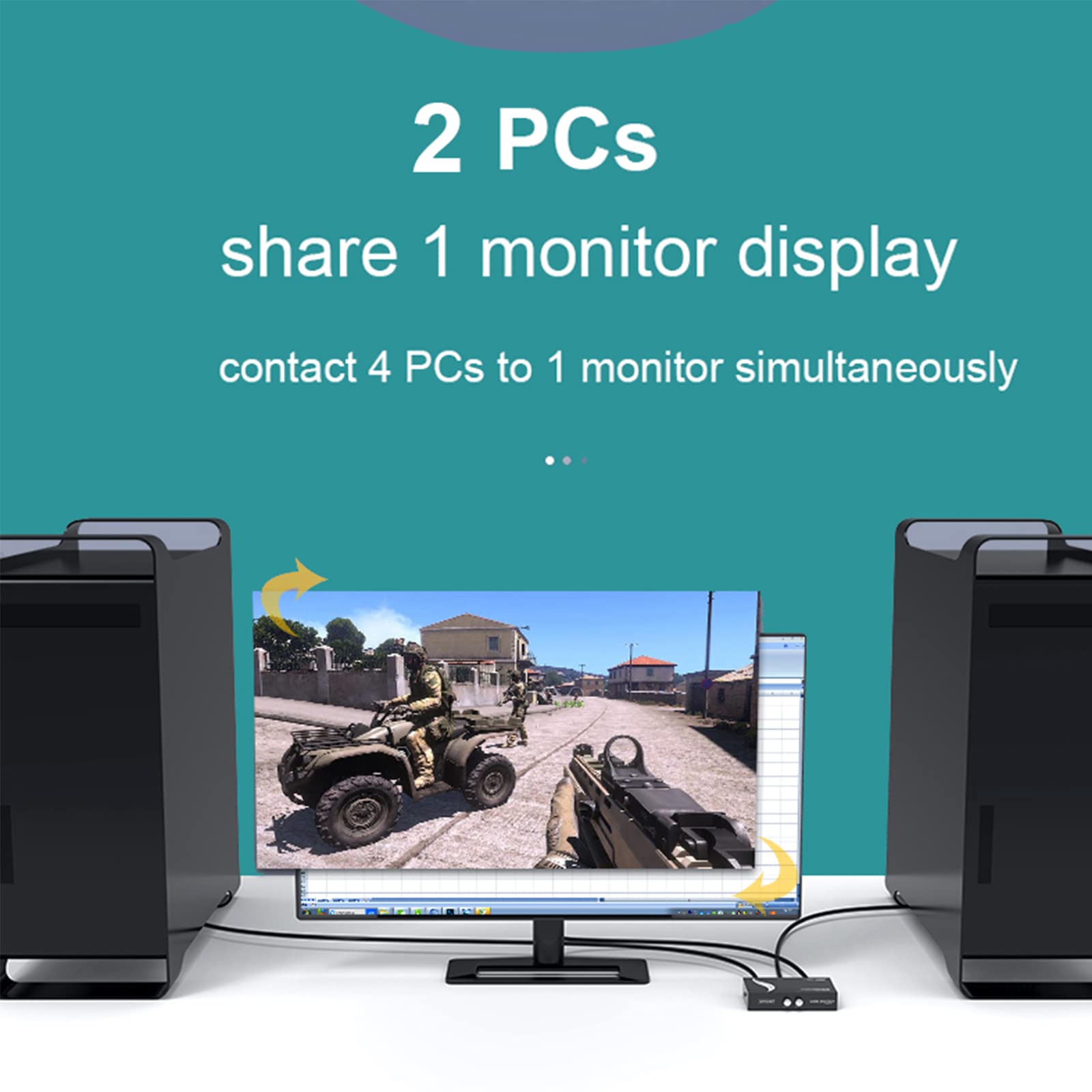 MT-VIKI Przełącznik VGA 2 w 1 wyjście VGA Audio Video Switcher Box, z ręcznym przyciskiem przełącznika Full HD 1080P do laptopa, telewizora, projektora, wyświetlacza HDTV
