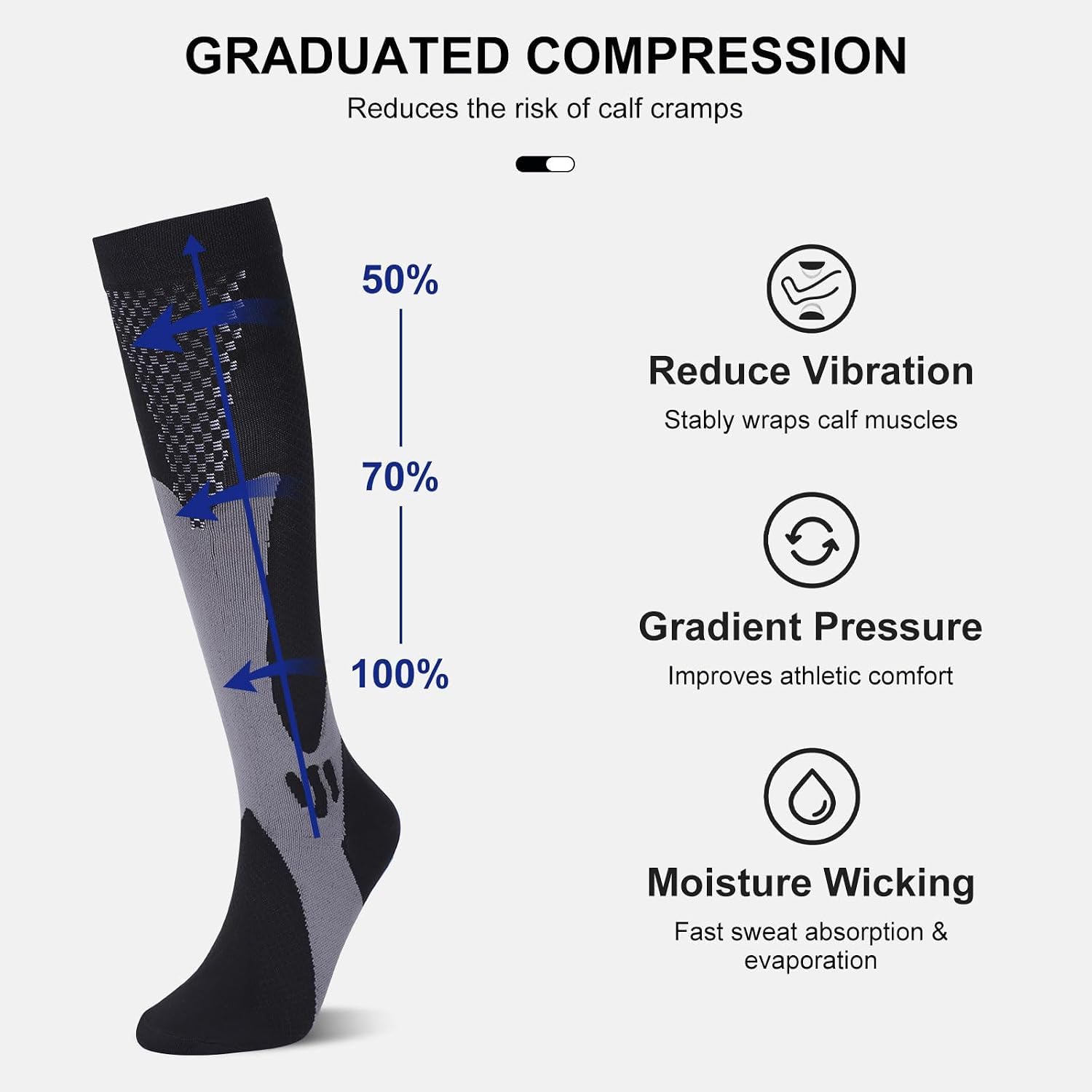 Chaussettes de compression (3 paires) pour homme Circulation 20-30 mmhg Bas de compression médicale