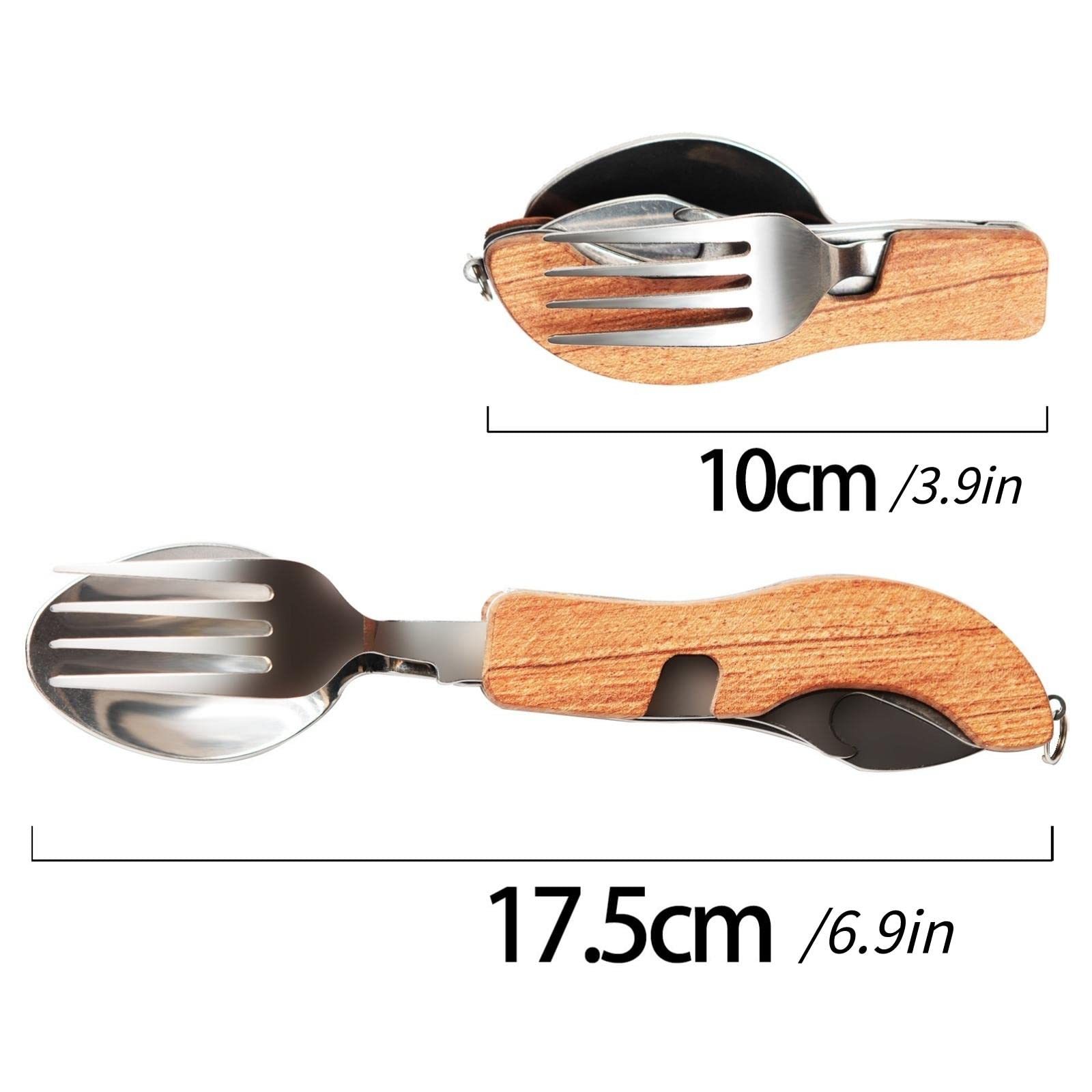 Posate Da Campeggio Pieghevoli 4 In 1 | Set Di 2 | Acciaio Inox | Con Cucchiaio, Coltello, Forchetta E Apribottiglie - Foto 8