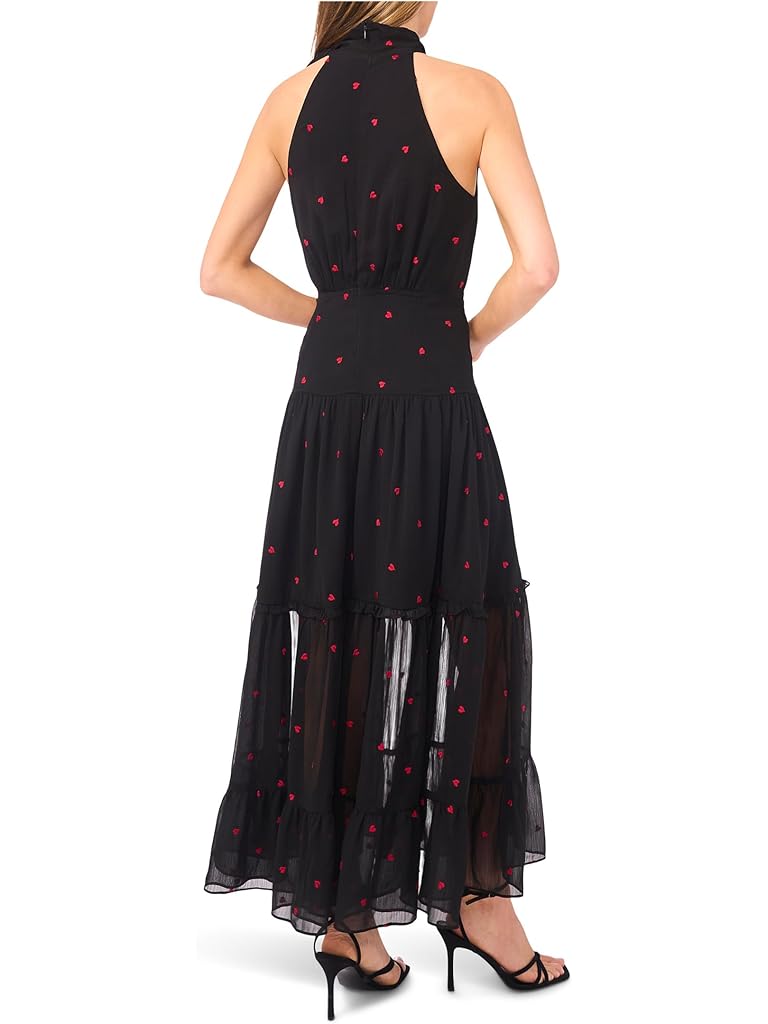 Black CeCe Halter Tie Neck Tiered Maxi Dress
