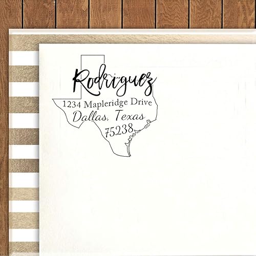 Miniatura 2 de Printtoo Sello de goma redondo de autoentintado con dirección personalizada de retorno, mapa de Texas, idea de regalo