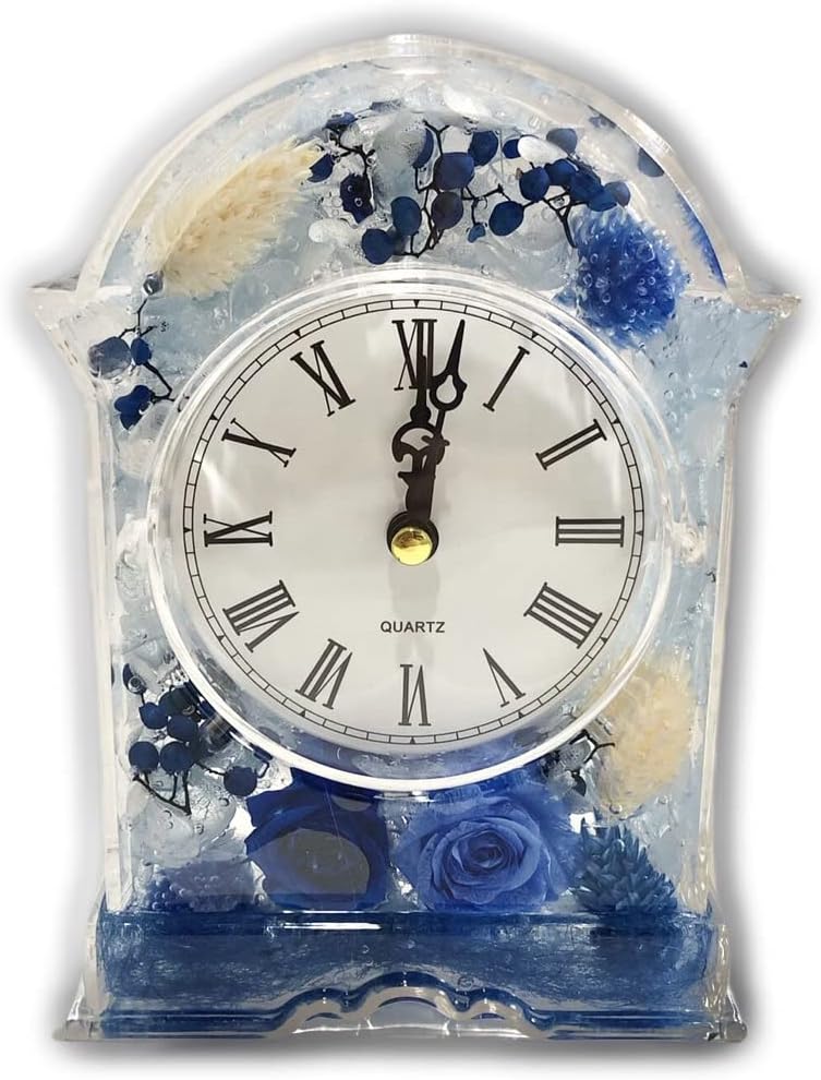 Lulu 39 S ルルズ ハーバリウム 花時計 Flower Clock ブルー プリザーブドフラワー ドライフラワー サイズ 10 5 4 H15cm 時計部分f8cm 時計文字盤ローマ数字ブルー Lulu 39 S 0537 再入荷