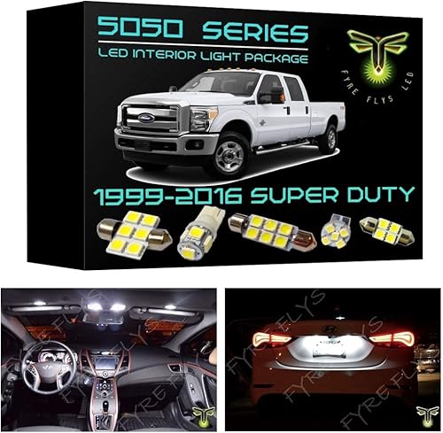 Fyre Flys Luces interiores LED blancas de 14 piezas para Ford F250 F350 1999-2016 Super Duty 6000K Serie 5050 SMD Kit de paquete y herramienta de