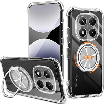 for XiaoMi RedMi Note 14 Pro 5G Phone Case, 360 Rotatable Ring Holder Kickstand/Stand [Non Yellowing] Transparent 4 Corners Shockproof Protective Cover Case for Redmi Note 14 Pro 5G - Crystal Clear