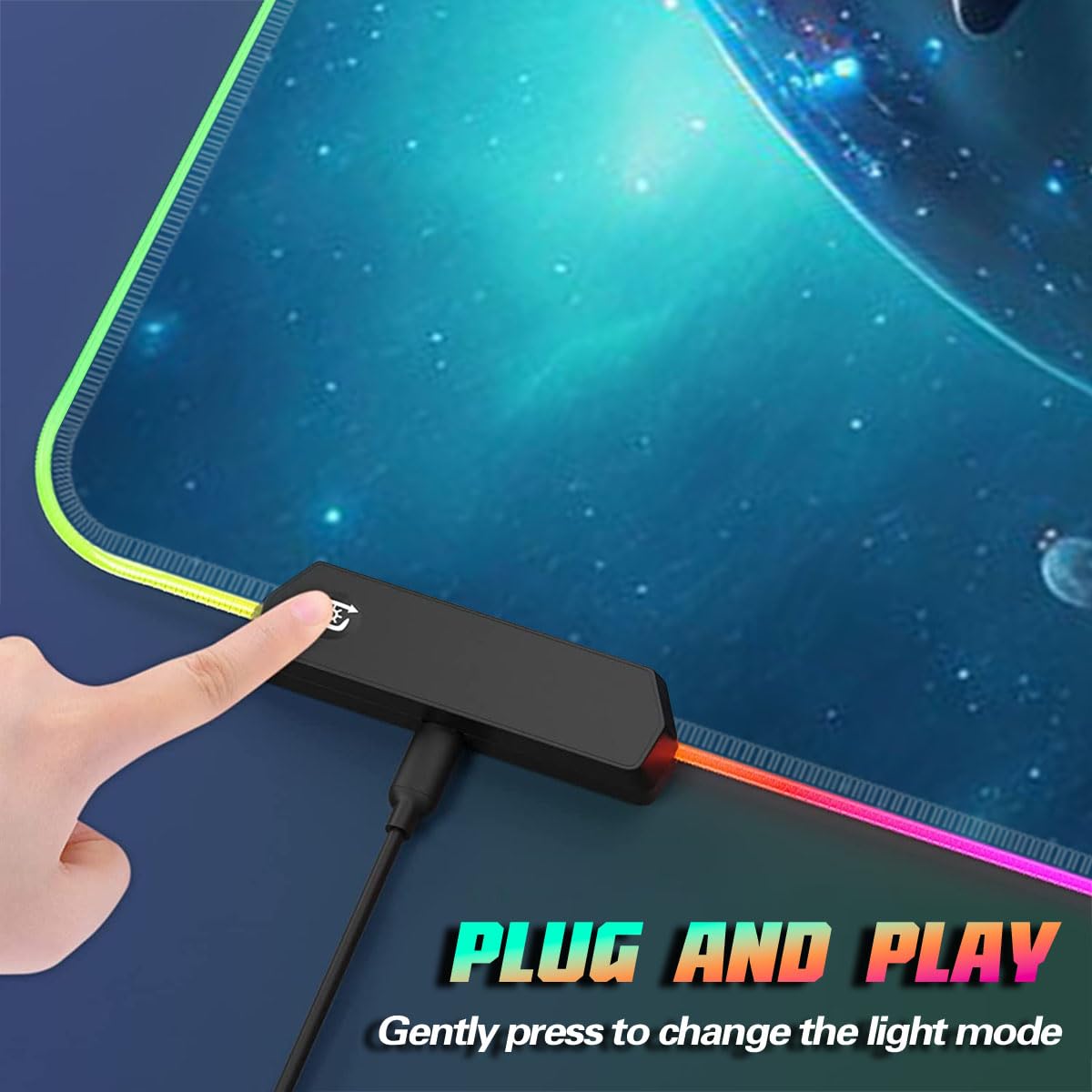 Tappetino per mouse da gioco RGB XXL Tappetino per mouse grande con 14 modalità di illuminazione 7 colori LED tappetino per mouse per scrivania per PC portatile tastiera delfino spazio 40 x 90 cm