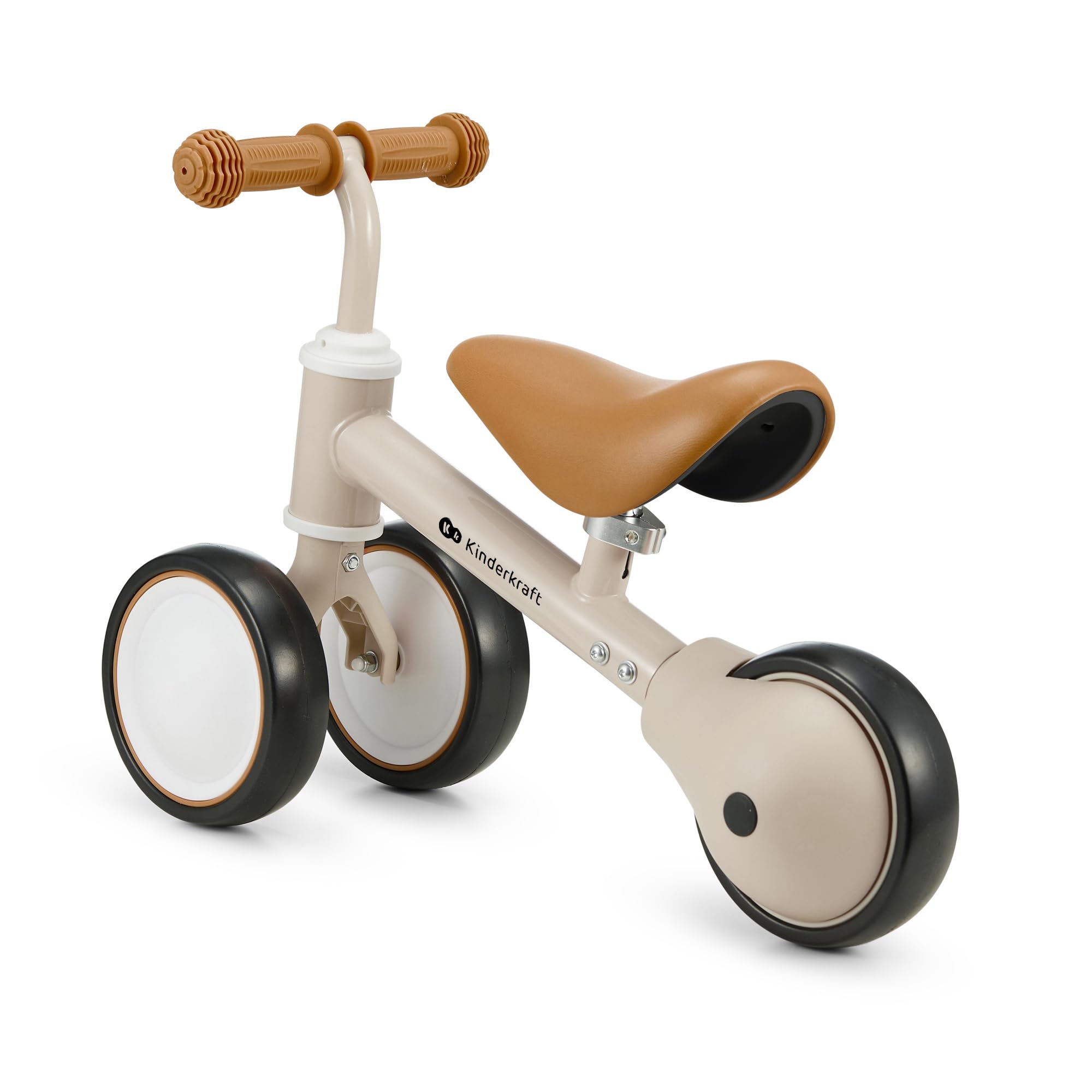 Kinderkraft Cutie Draisienne en Métal, Vélo 3-en-1, Vélo sans Pédales, Vélo Bébé, Siège Réglable (de 26 à 28 cm)., Sûr et Pratique, Poids léger, Trois Roues, 1 an à 15 kg, Beige