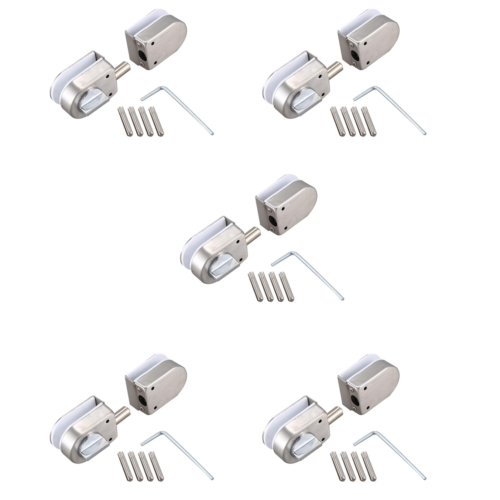 Jnchdghwa Silver 5X Stainless Steel,Glass Door Latches Lock/Bolt,138A,Without Drilling,For Double Glass Door, Frameless Glass Door