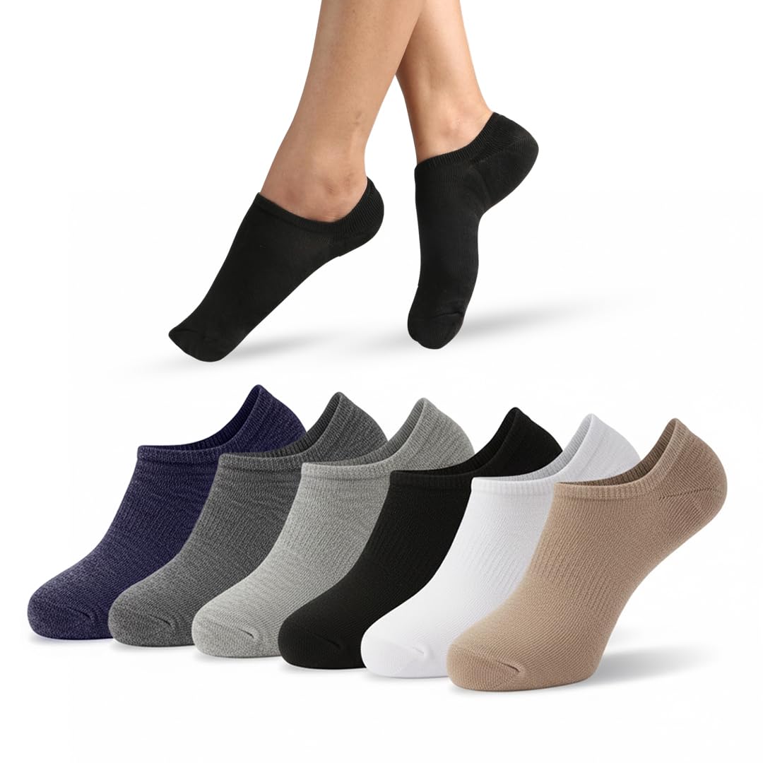 Solid No-Show Socks for Men & Women | Cotton Blend, Breathable, Stretchable – Pack of 5 (Grey, Light Grey, Black, White, Beige)-image-31
