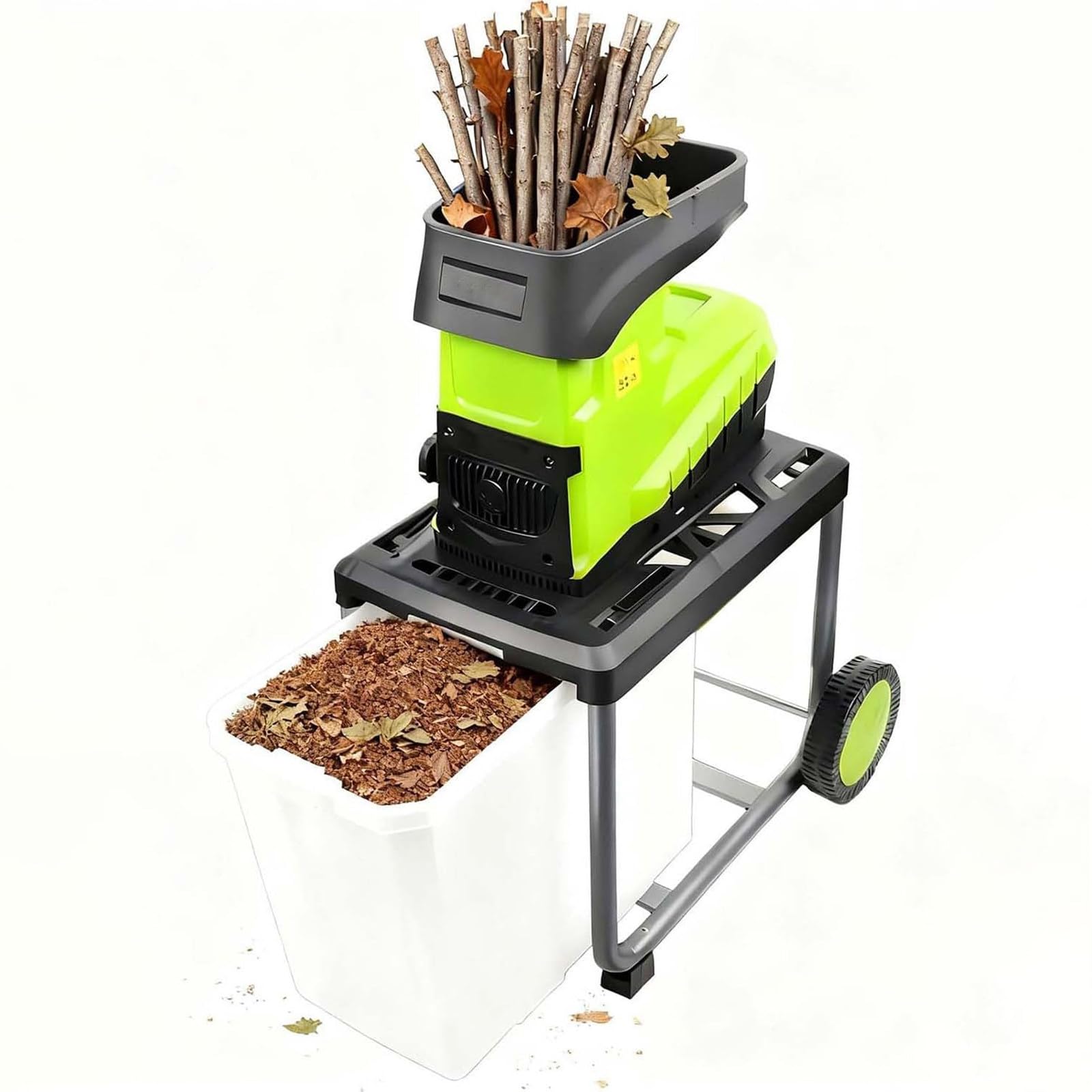 MIAOXIAOLONG Trituradora De Madera, Diámetro De Corte 1,8 Pulgadas | Trituradora Eléctrica con Bolsa De Recogida De 60L Y Ruedas Portátiles, 2800W para Acolchado, Jardín Y Áreas Verdes