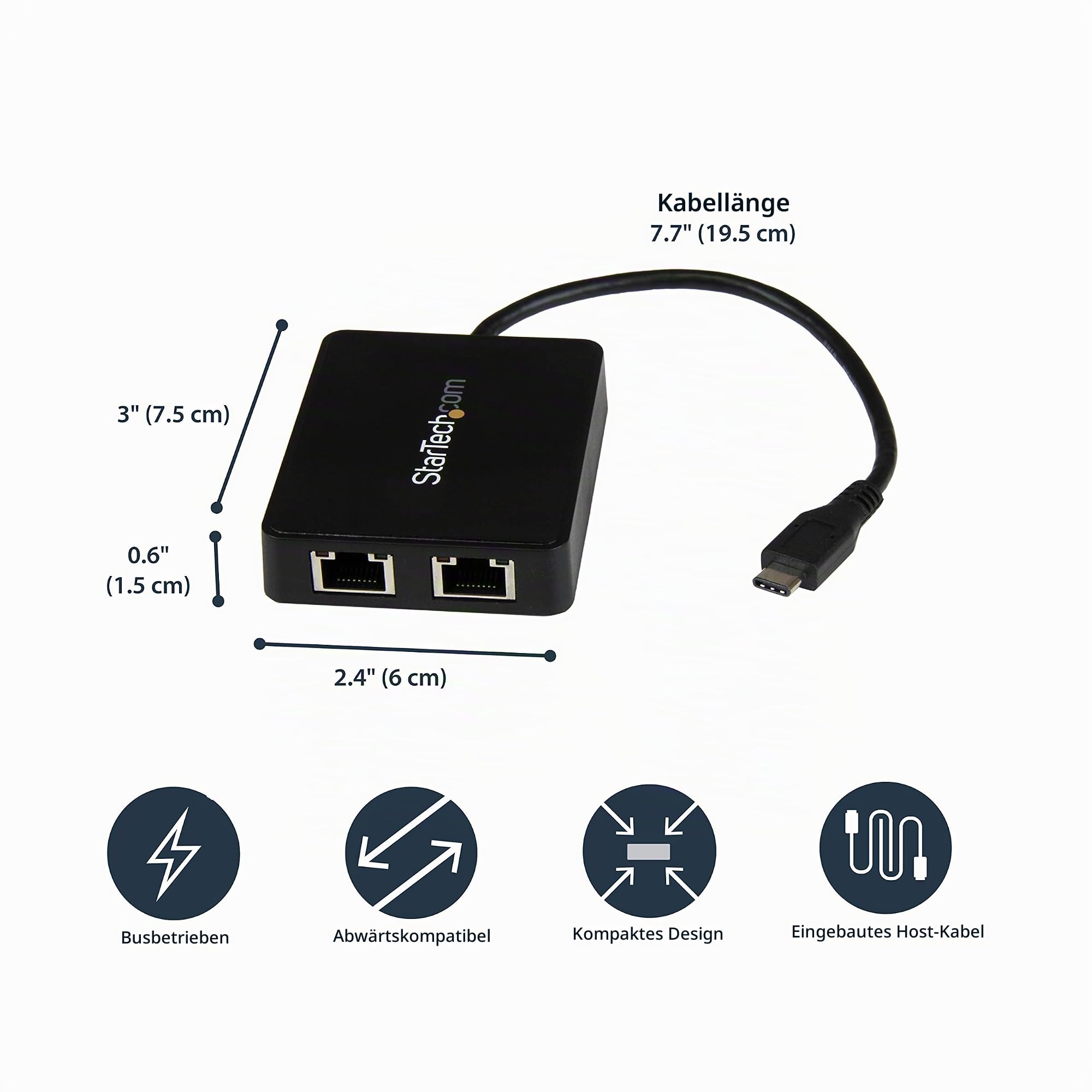 StarTech US1GC301AU2R Aufrüstsets schwarz | Netzwerkadapter, Dual RJ45 LAN, NIC, USB 3.0, ASIX AX88179A, Thunderbolt 3, Wake-on-LAN, VLAN