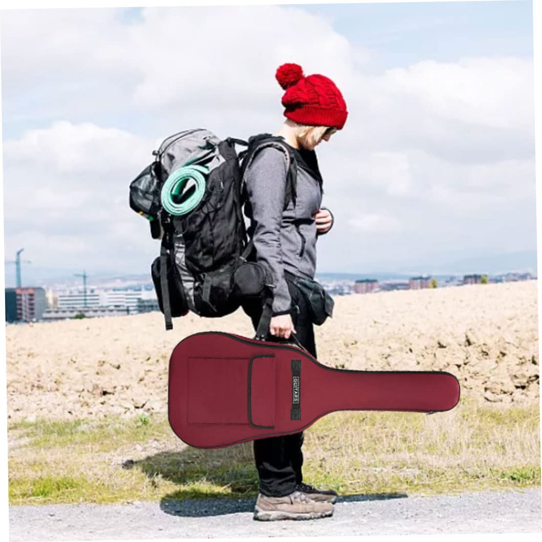 Bolsa de guitarra para 40/41 pulgadas, tela Oxford 600d, ajustable, mochila suave impermeable para guitarra con asa para el hombro, funda para guitarra acústica de gran capacidad, color rojo oscuro, f