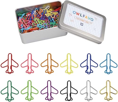 100 clips de papel con forma de avión con caja de almacenamiento, 10 colores, divertidos y lindos marcadores de papel, clips para planificar,