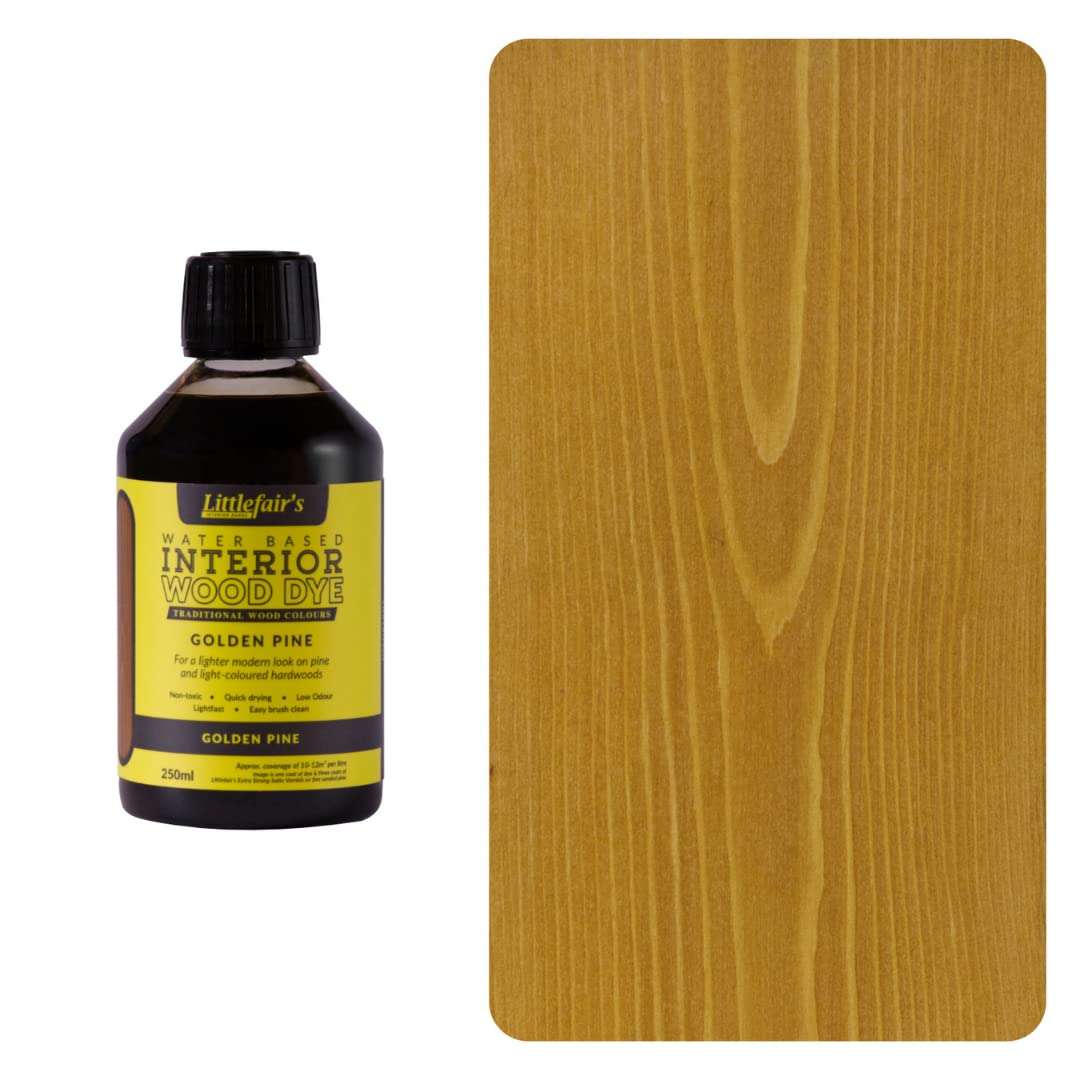 Littlefair's Non-Toxic Water-Based Wood Stain - 250ml Golden Pine Wood Dye for Indoor Timber Including Doors and Skirting Boards