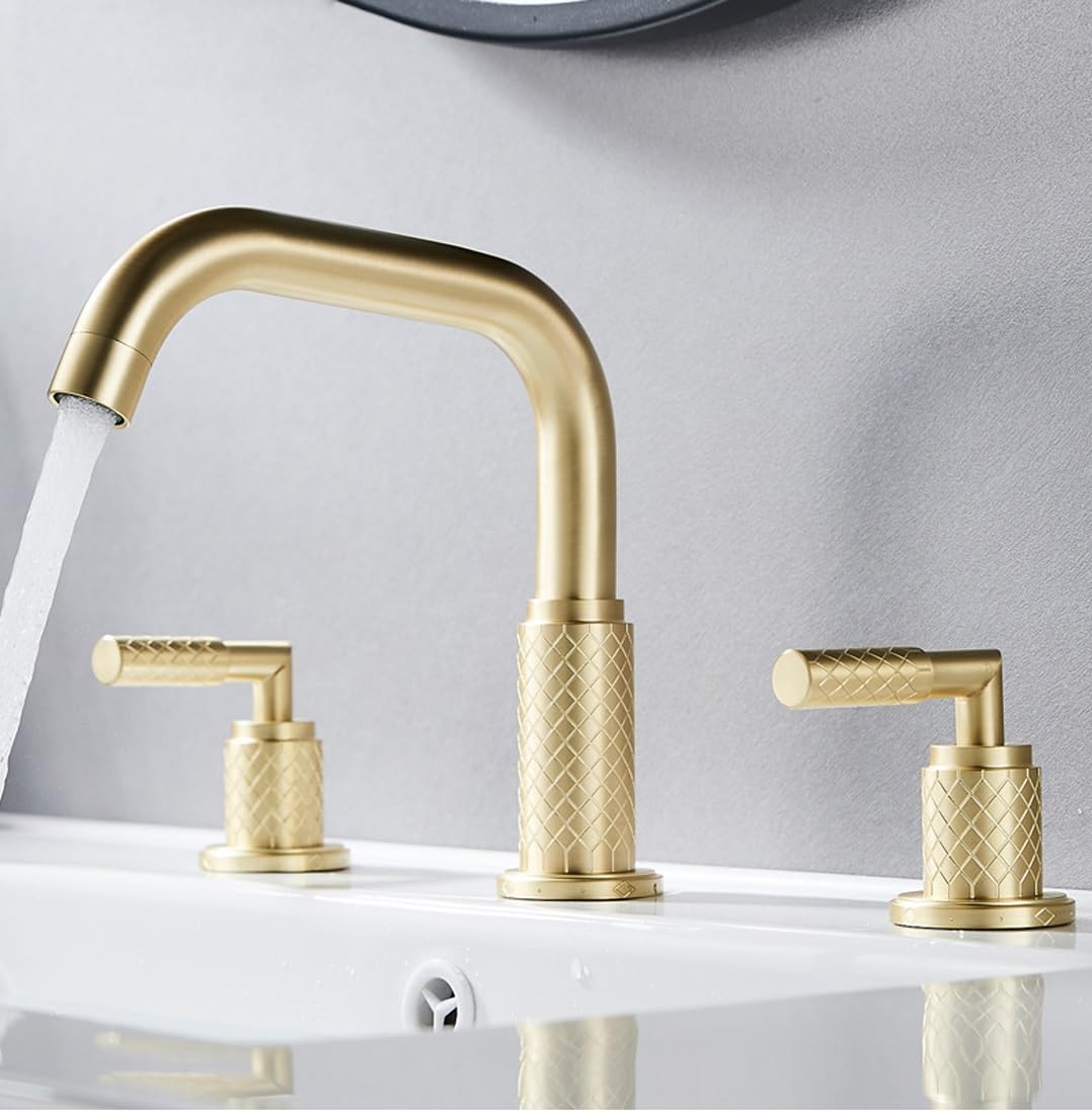 Ayuwqzx Gold Dual Lever Swivel Spout Taps, Basin Mixer Tap Widespread Deck Mounted For Bathroom Sink Bathtub 2 Handle Multicolor(Gold)