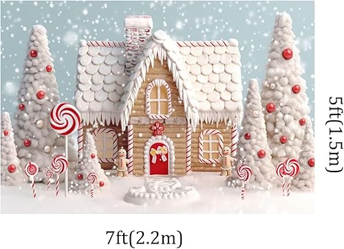 Miniatura 4 de Kate Fondos de fotografía de casa de jengibre de Navidad de 7 x 5 pies, fondo blanco para fotografía de árbol de Navidad de invierno, decoración de