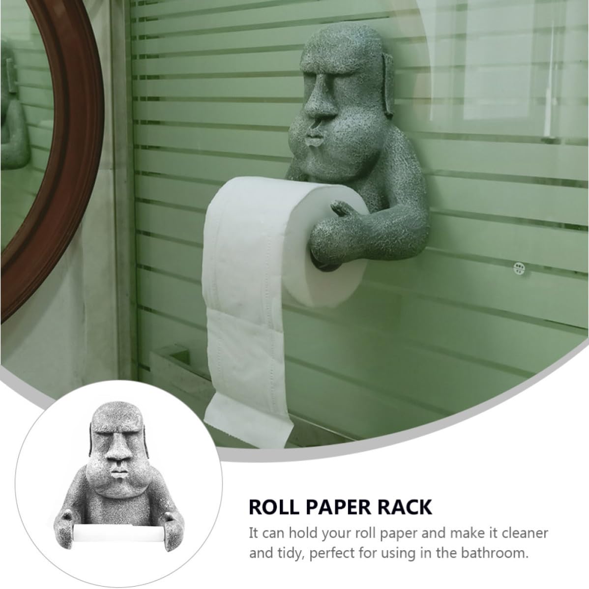 SHINEOFI Toilettenpapierhalter mit Moai Design Wandmontierter Rollenpapierhalter aus Kunstharz Dekorativer Wc Papierrollenhalter für Büros und Schlafzimmer