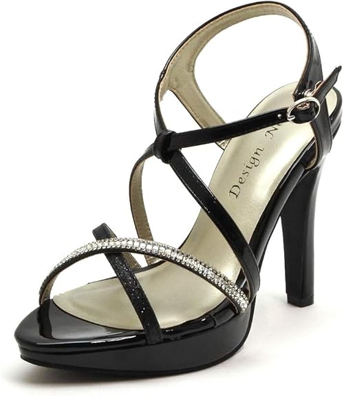 Amazon ラインストーン クロスストラップサンダル 美脚 12cmヒール 低反発インソール エナメルブラック ノーブランド品 ファッションサンダル Amazon ラインストーン クロスストラップサンダル 美脚 12cmヒール 低反発インソール エナメルブラック ノーブランド品 ファッションサンダル