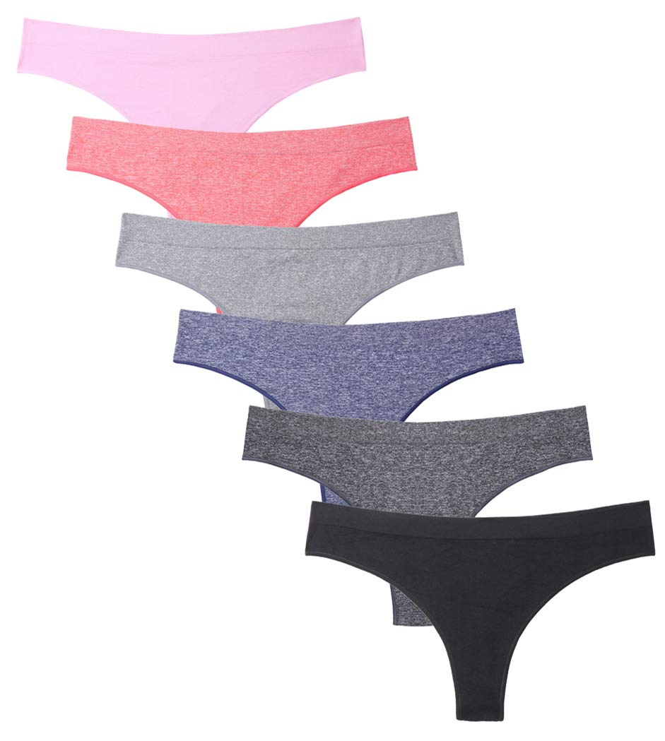 Imakokoni Seamless Thongs for Women No Show 6 Pack Womens Nylon Spandex Thong Underwear