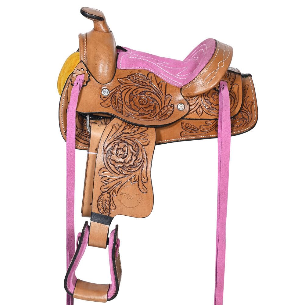 Selle Western Miniature Enfant 8" - Cuir Marron, Accents Argentés - Pour Poney