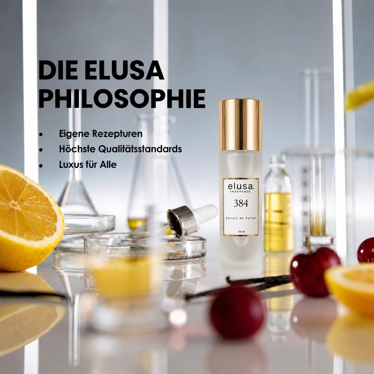 Elusa Fragrance 384 Extrait de Parfum 15ml – Unisex Parfum Damen Herren – Orientalisch Holziger Duft mit Oud, Vanille & Lavendel – Süß, Würzig & Langanhaltend