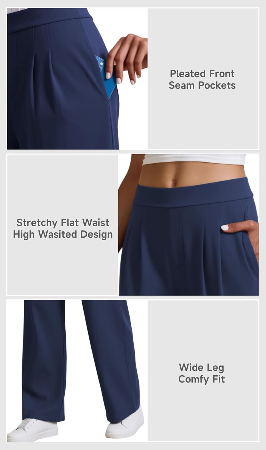 Women's High Waisted Casual Pants Wide Leg Stretchy Business Dress Work Pull On Trousers - Image 4