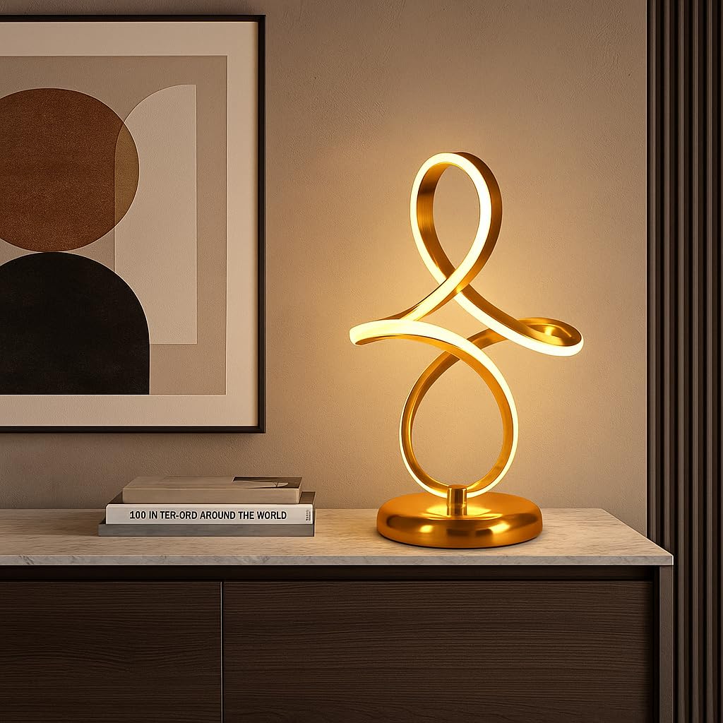 Arcadia Lampada da Comodino LED - Luce Notturna Dimmerabile Bianco Freddo, Naturale e Caldo - Design Moderno 3200 Lumen - Abat-jour per Camera da Letto, Scrivania e Salotto - 38 x 23 cm (2 x Oro)