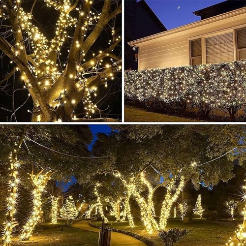 NEXVIN 2 Luci Natale Esterno Solare 20M 200 LED, Catena Luminosa Esterno Solare Impermeabile 8 Modi, Luci Natalizie da Esterno Energia Solare Decorative per Albero Giardino Natale Patio Bianco Caldo