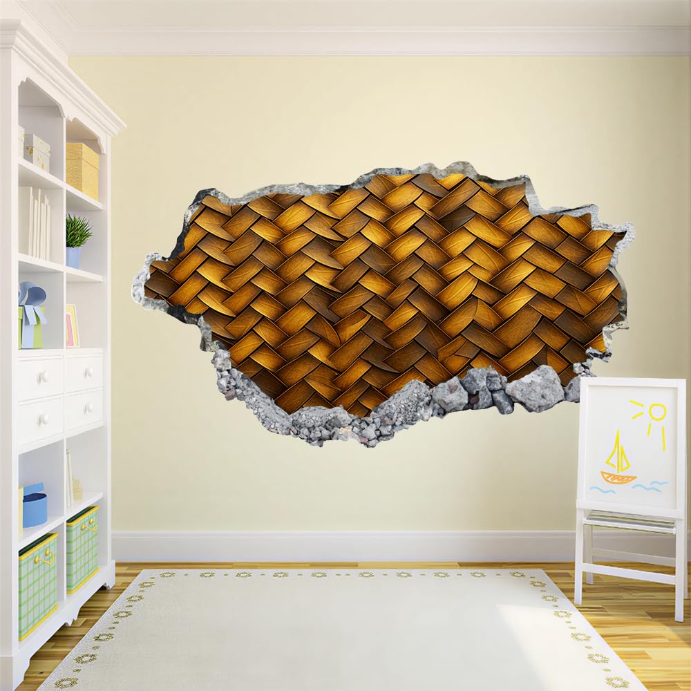 3D Wandtattoo Wanddurchbruch, Gewebte Textur Durchbruch Wandaufkleber für Kinderzimmer, sticker für Wohnzimmer, Gold Wandsticker, Wandbild Junge Mädchen Schlafzimmer