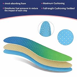Sintege 3 Pairs Breathable Shoe Insoles Inserts Soft Cushioning Double-Layer Latex Foam Perforated Replacement Insoles for Men 7-11 Woman 2-8 (Gradient Orange,Purple,Cyan)