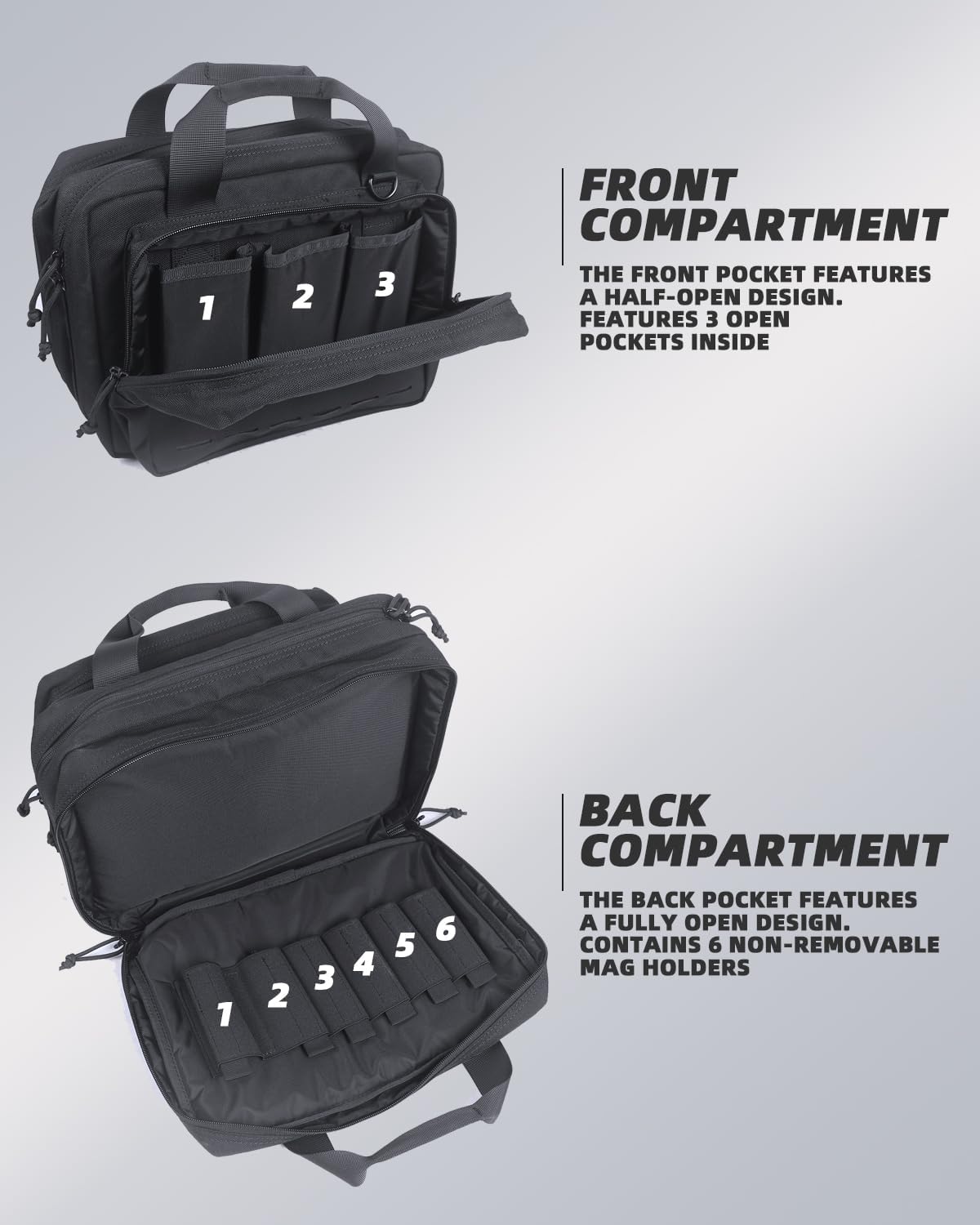 AMYIPO AMYPO Triple Pistol Tactical Range Hunting Duffel, Gun Carrying Case with Sturdy Compartment Frame, Lockable Zippers, Handgun Sleeves & Padded Shoulder Strap (Black)