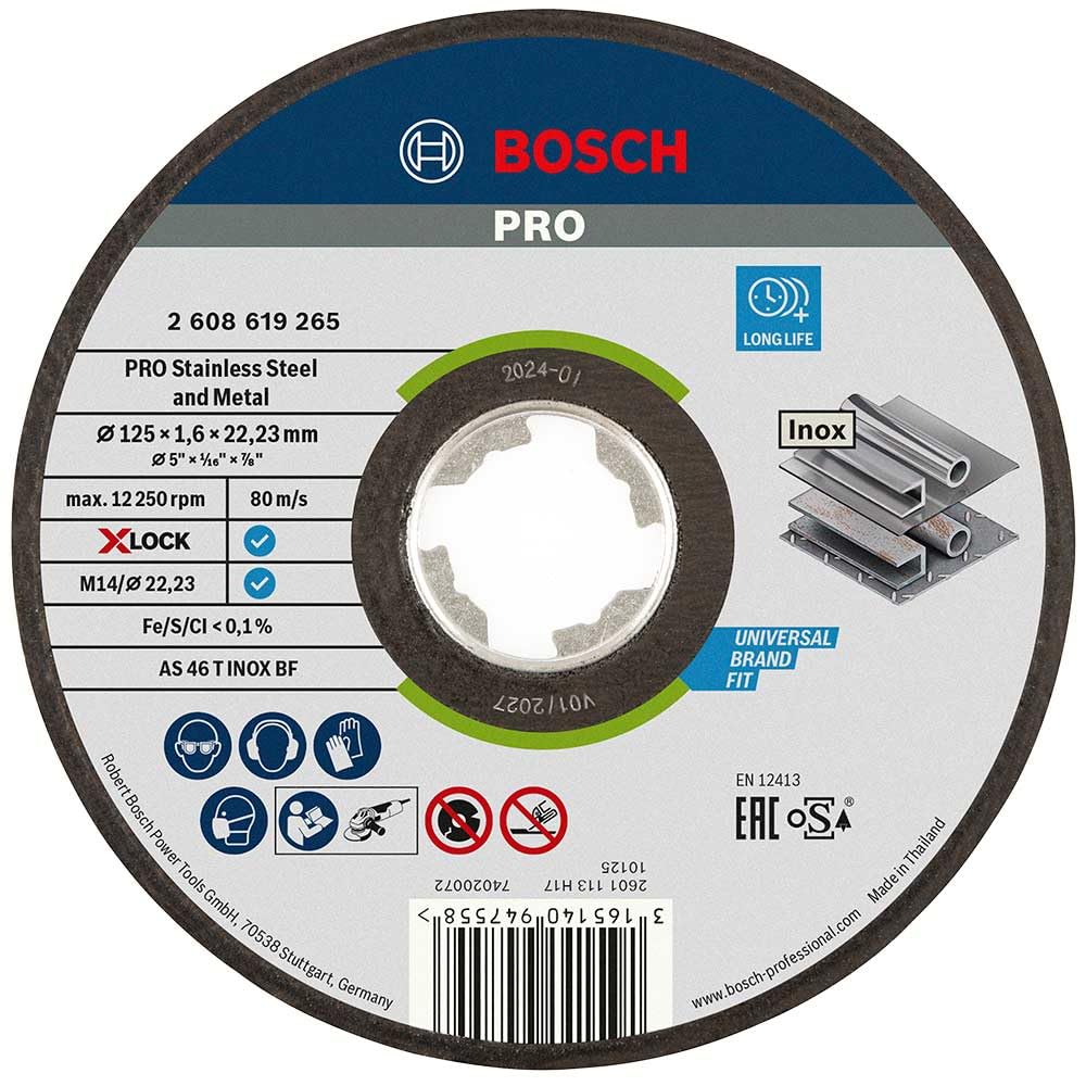 Bosch Bosch 1x PRO Stainess Steel and Metal Longlife Cutting Disc for Small Angle Grinder and X-Lock, M14/22.23 mm (Ø 125 mm, Professi
