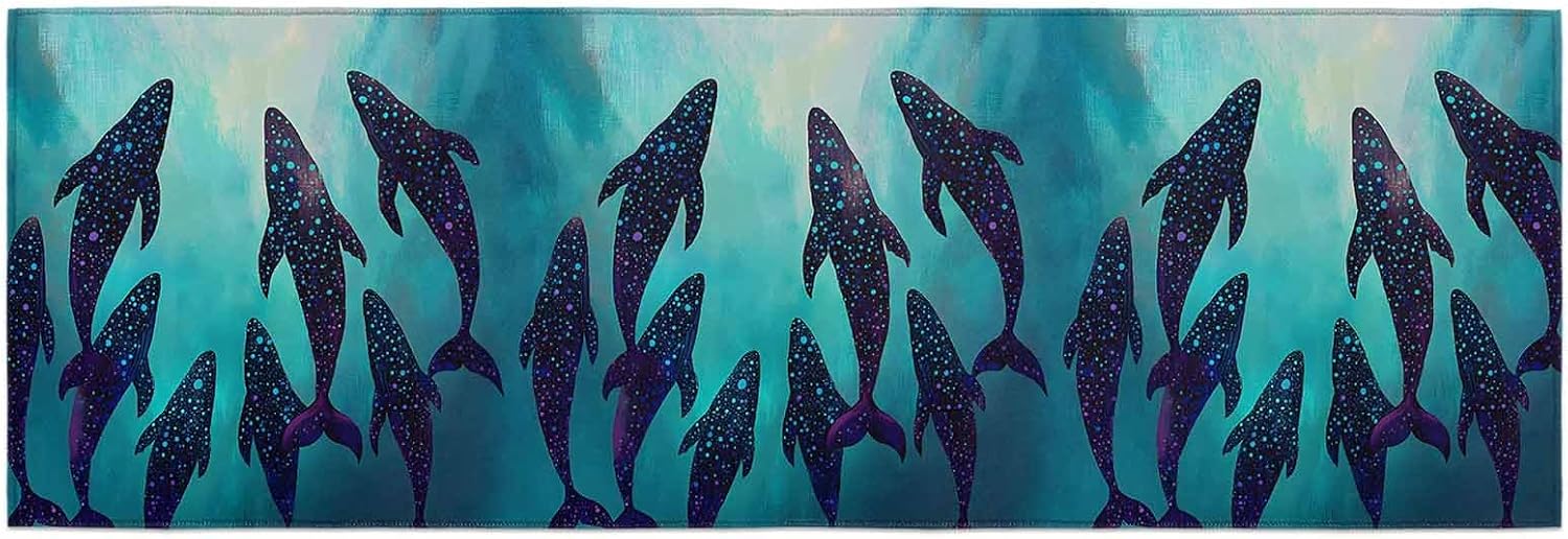 Teamery Kitchen Mats for Floor Underwater Ocean Whale Polka Dot Washable Non Slip Kitchen Rugs 1PCS, Watercolor Marine Life Absorbent Standing Mats for Sink Bathroom Office Living Room 15.7x47.2in