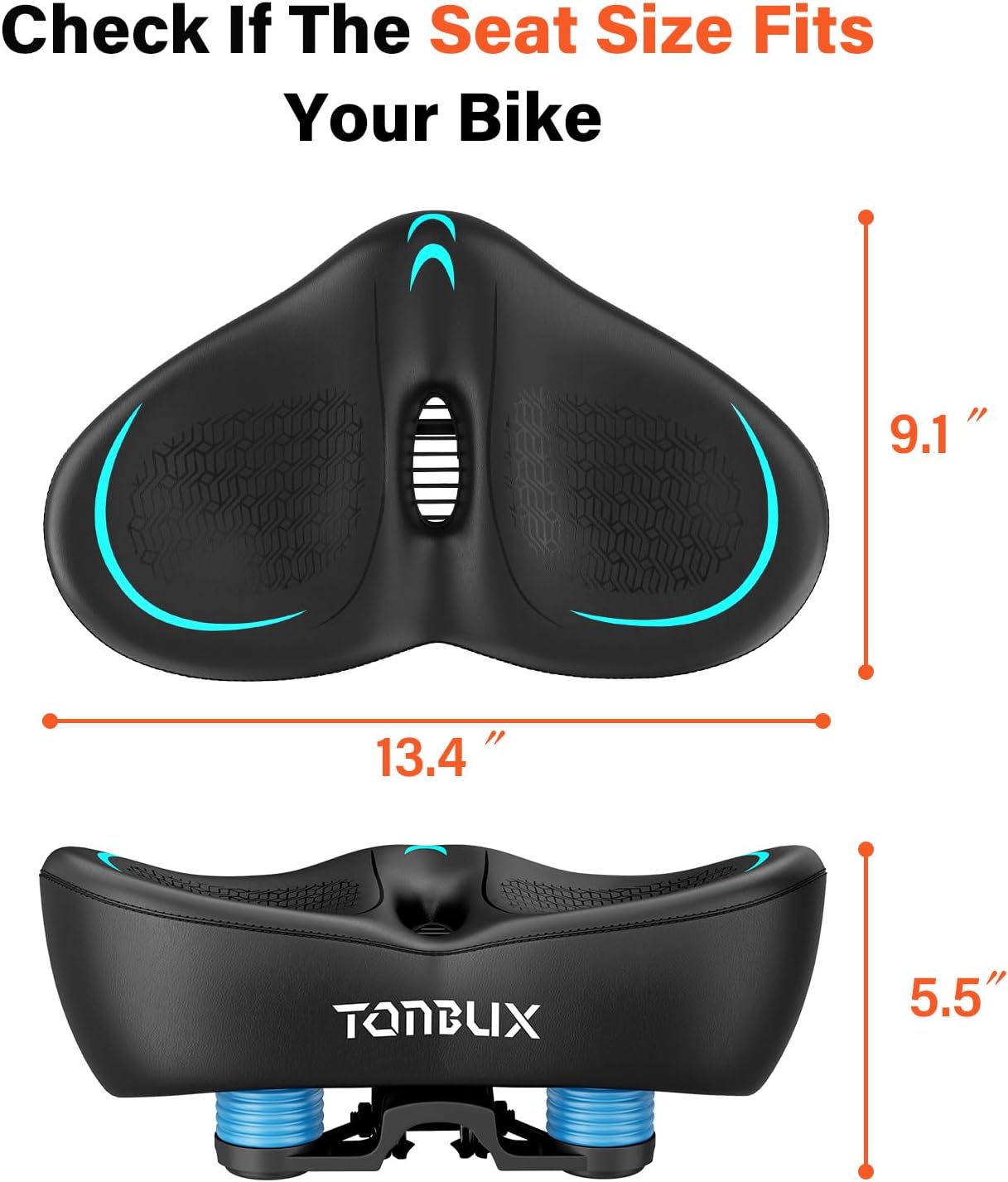 TONBUX Wide Bike Seat for for Men & Women, 6cm Padding Comfortable Peloton Bike Seat Cushion, Large Bicycle Seat for Peloton Bikes, Stationary Bikes, Ebike