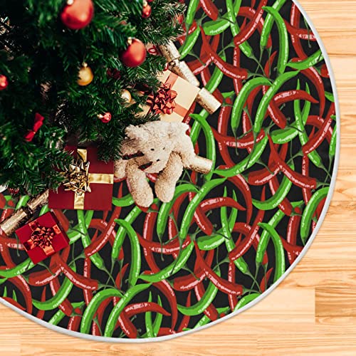 Red Green Hot Peppers Christmas Tree Skirt 35.4/47.2 Inch Large, Double Layer, With Felt Fabric Lining, Tree Mat For Xmas Holiday Party Decoration #TOP3